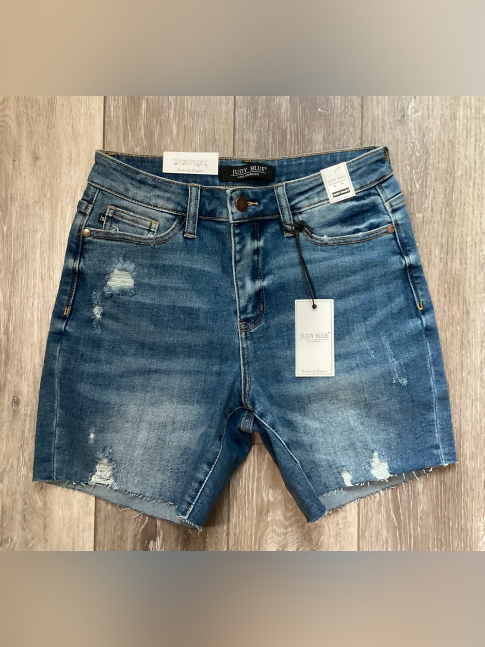 Judy Blue Medium Wash Distressed Denim Shorts